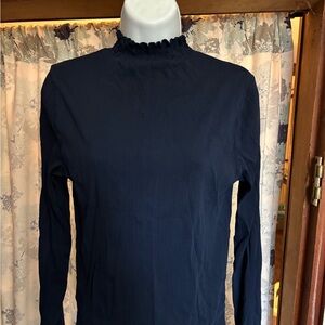 TWO LOFT long sleeve mock neck tops, one navy blue one cream.